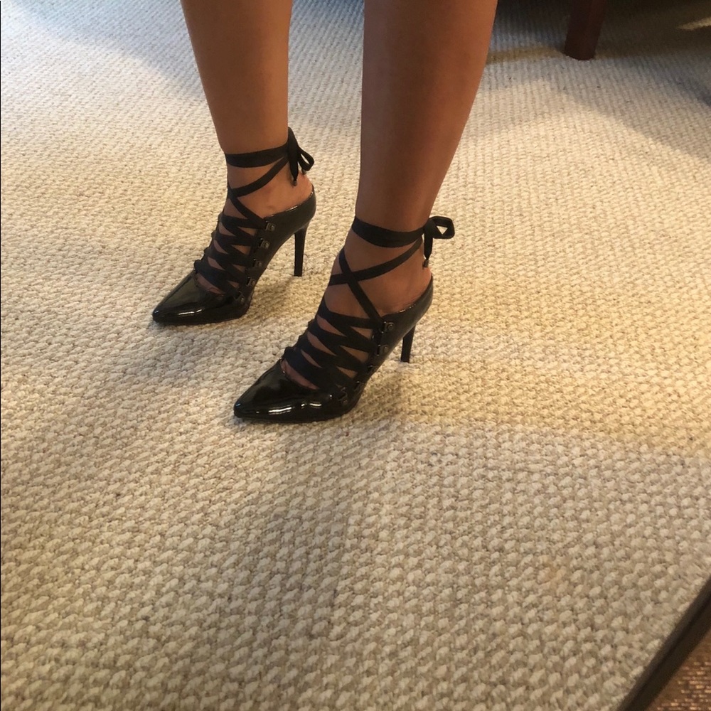 Black Patent Leather Lace Up Heels (New)